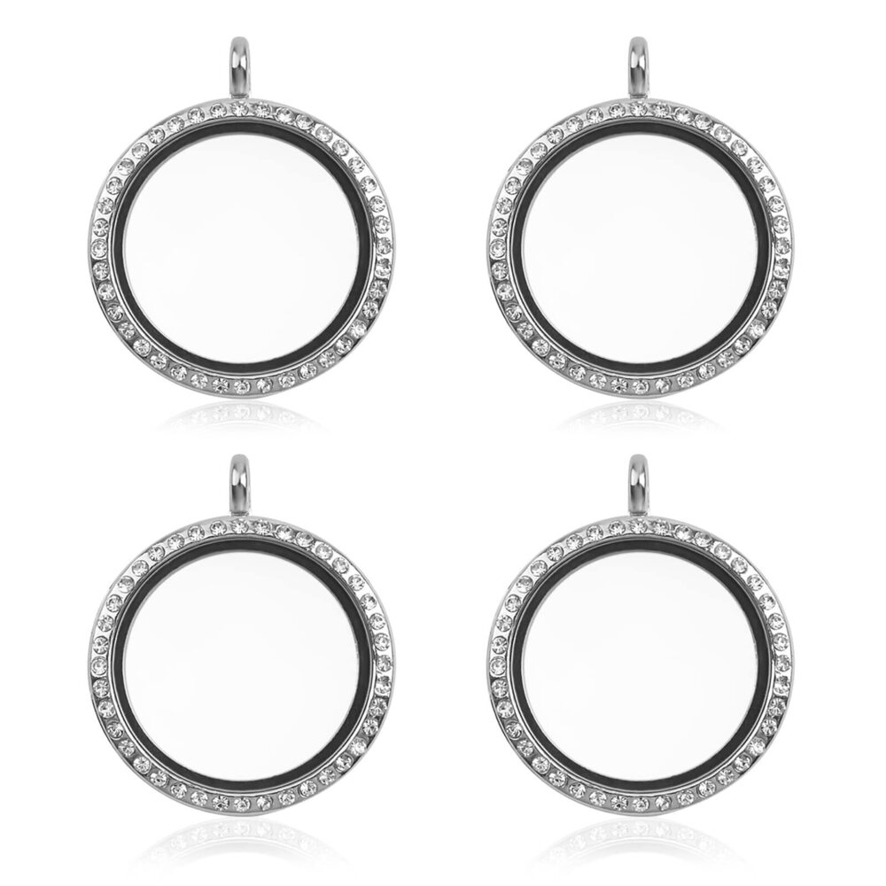 8433 Rhinestone Photo Charm, 4 Pcs Silver Round Wedding Bouquet Photo